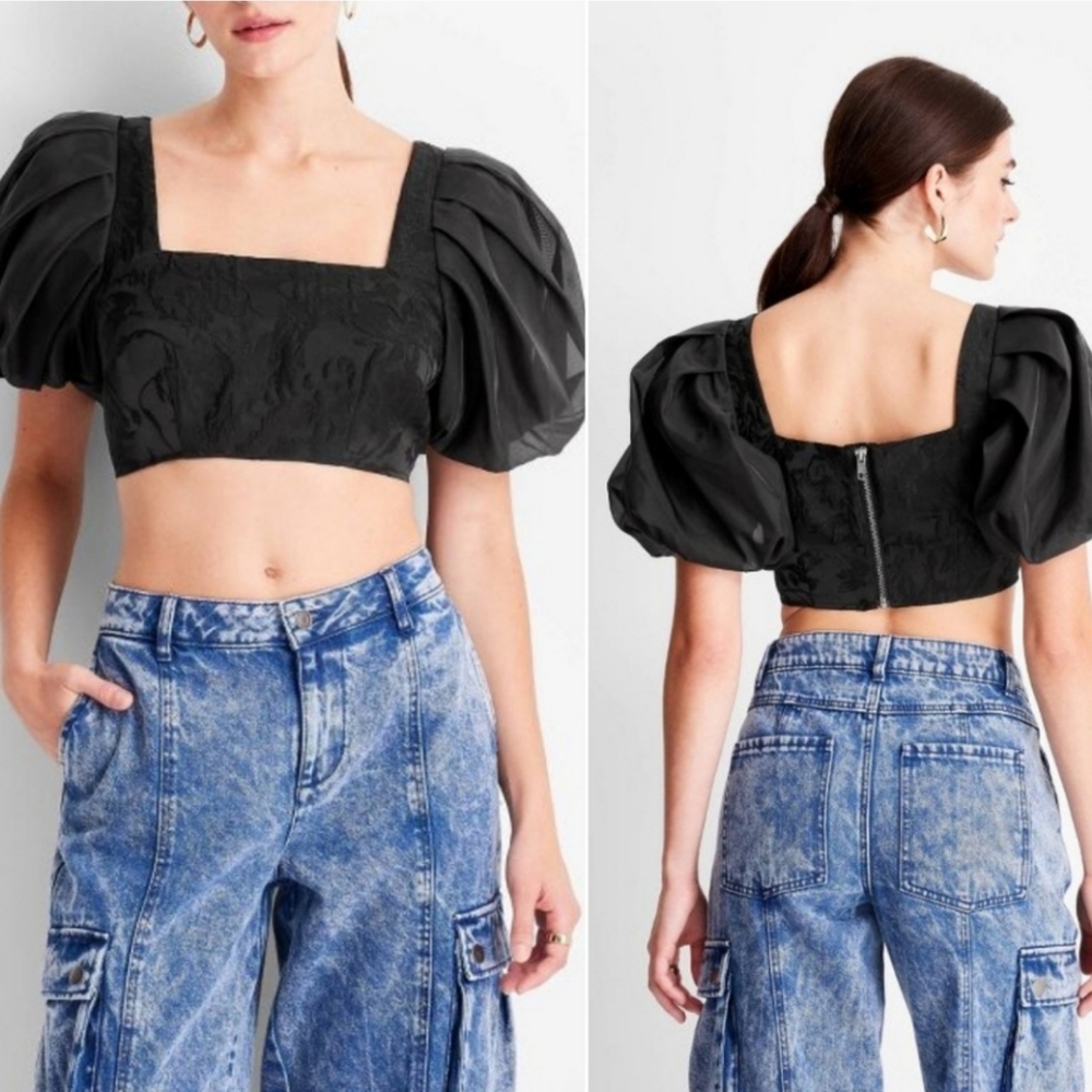 FUTURE COLLECTIVE Kahlana Barfield Puff Sleeve Crop Top Organza! Like NEW!